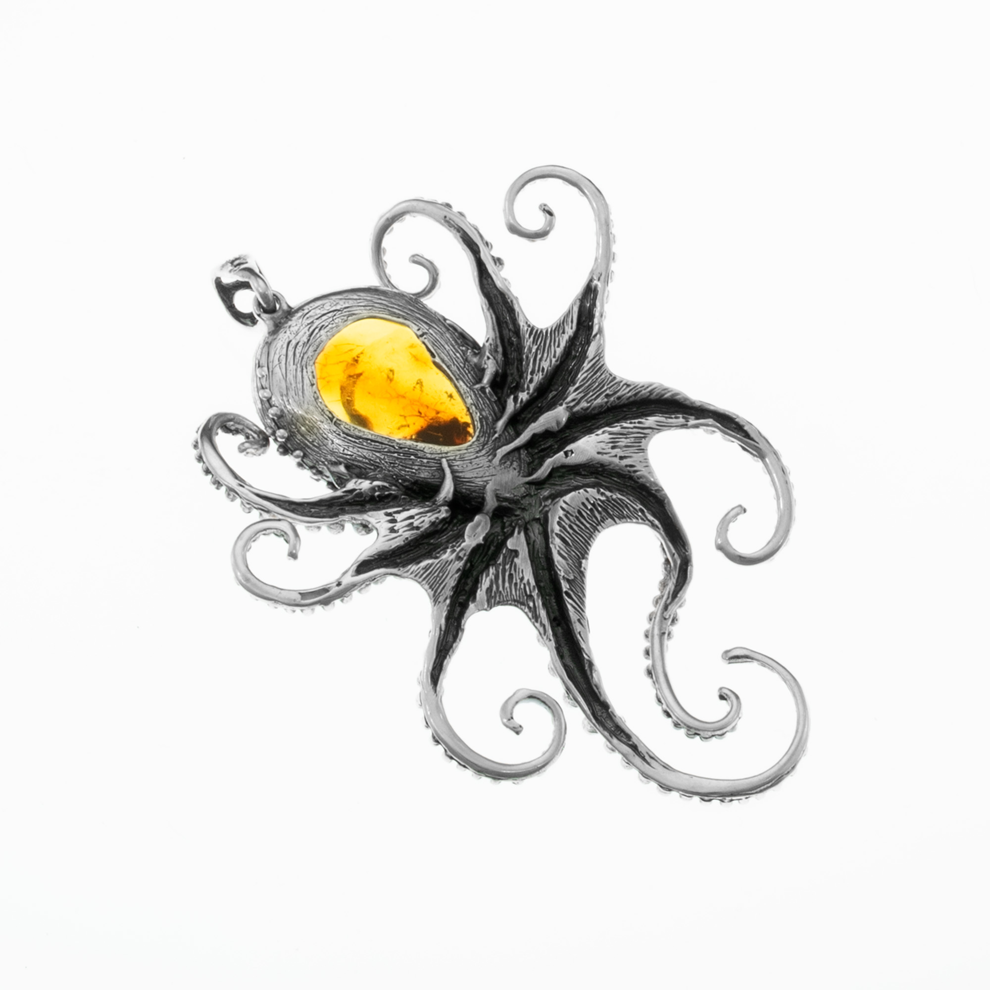Sterling Silver Baltic Amber Octopus Pendant 4